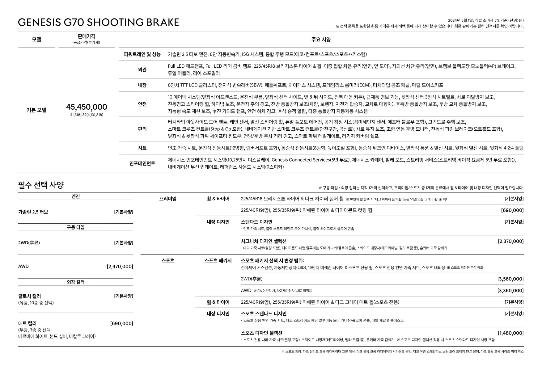 2024년 5월 G70 & G70 슈팅브레이크 신차가격표 7쪽