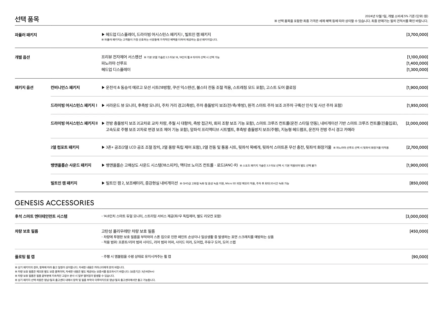 2024년 12월 제네시스 G80 신차가격표 3쪽