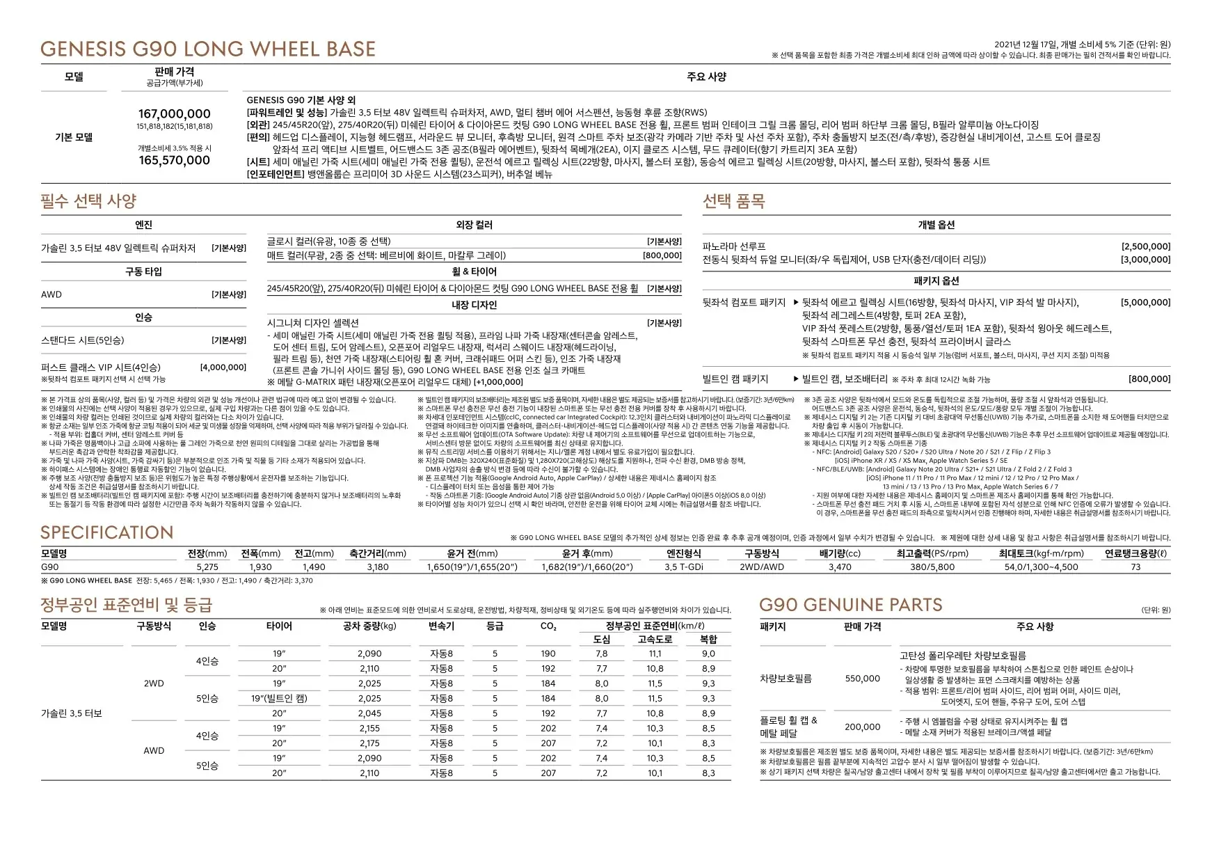 2021년 12월 제네시스G90 신차가격표 (신형 제네시스G90 RS4 공개) 4쪽
