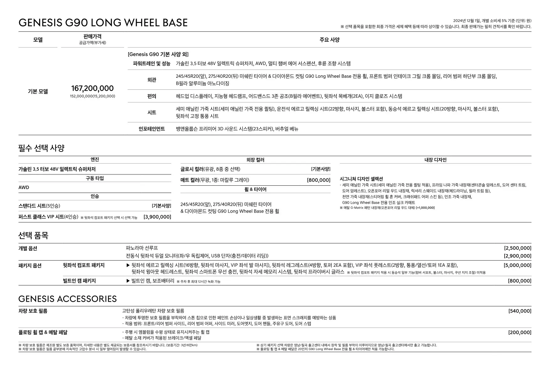 2024년 12월 제네시스 G90 신차가격표 3쪽