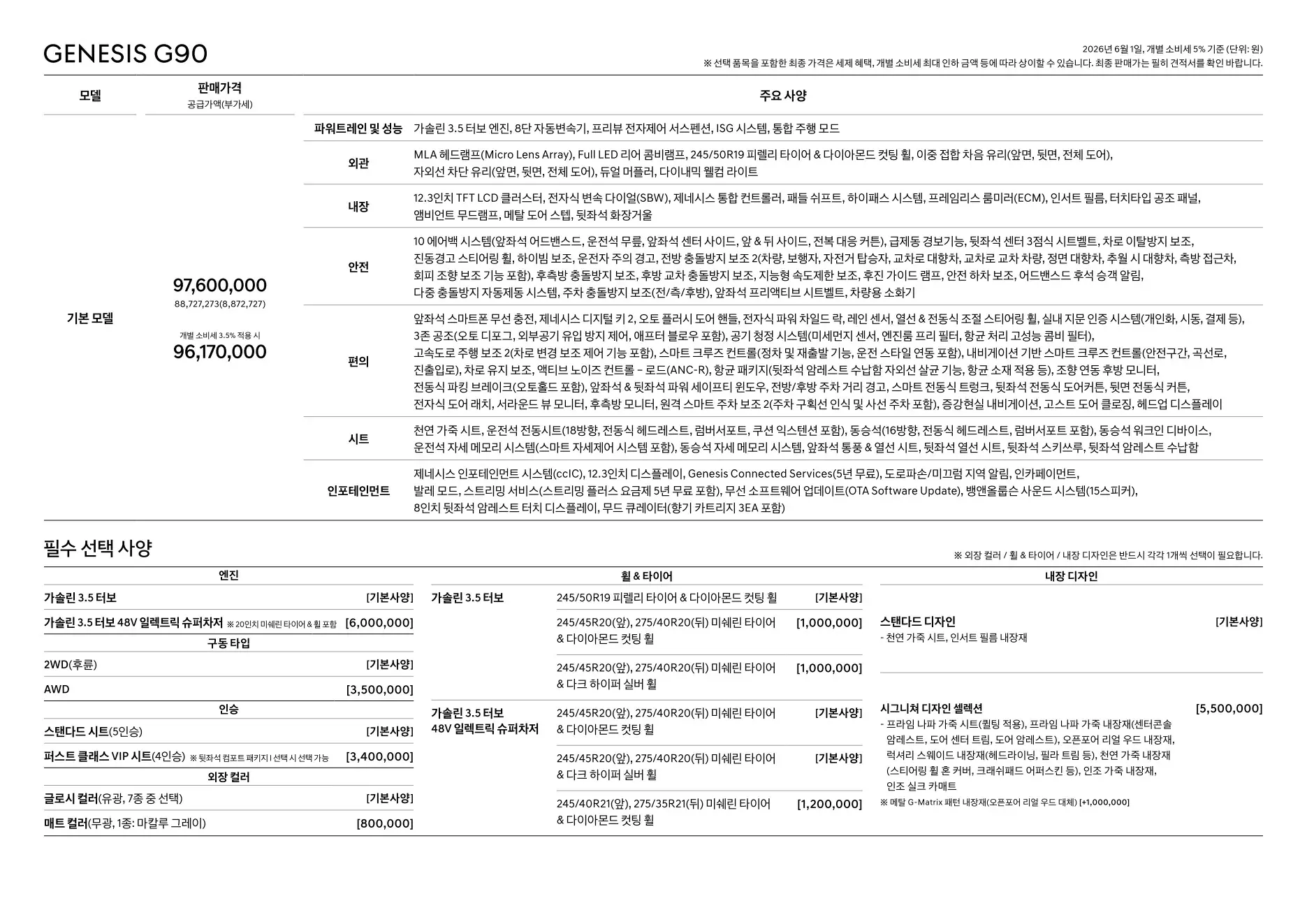 2026년 6월 G90 신차가격표 1쪽