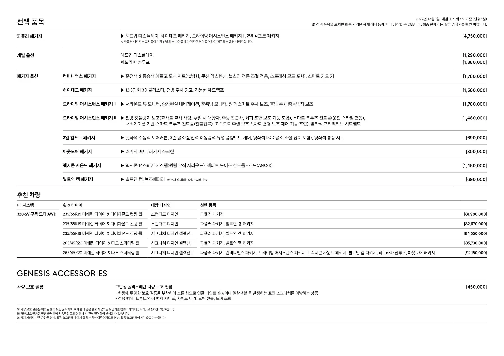 2024년 12월 제네시스 일렉트릭파이드 GV70 가격표 (GV70 전기차) 2쪽