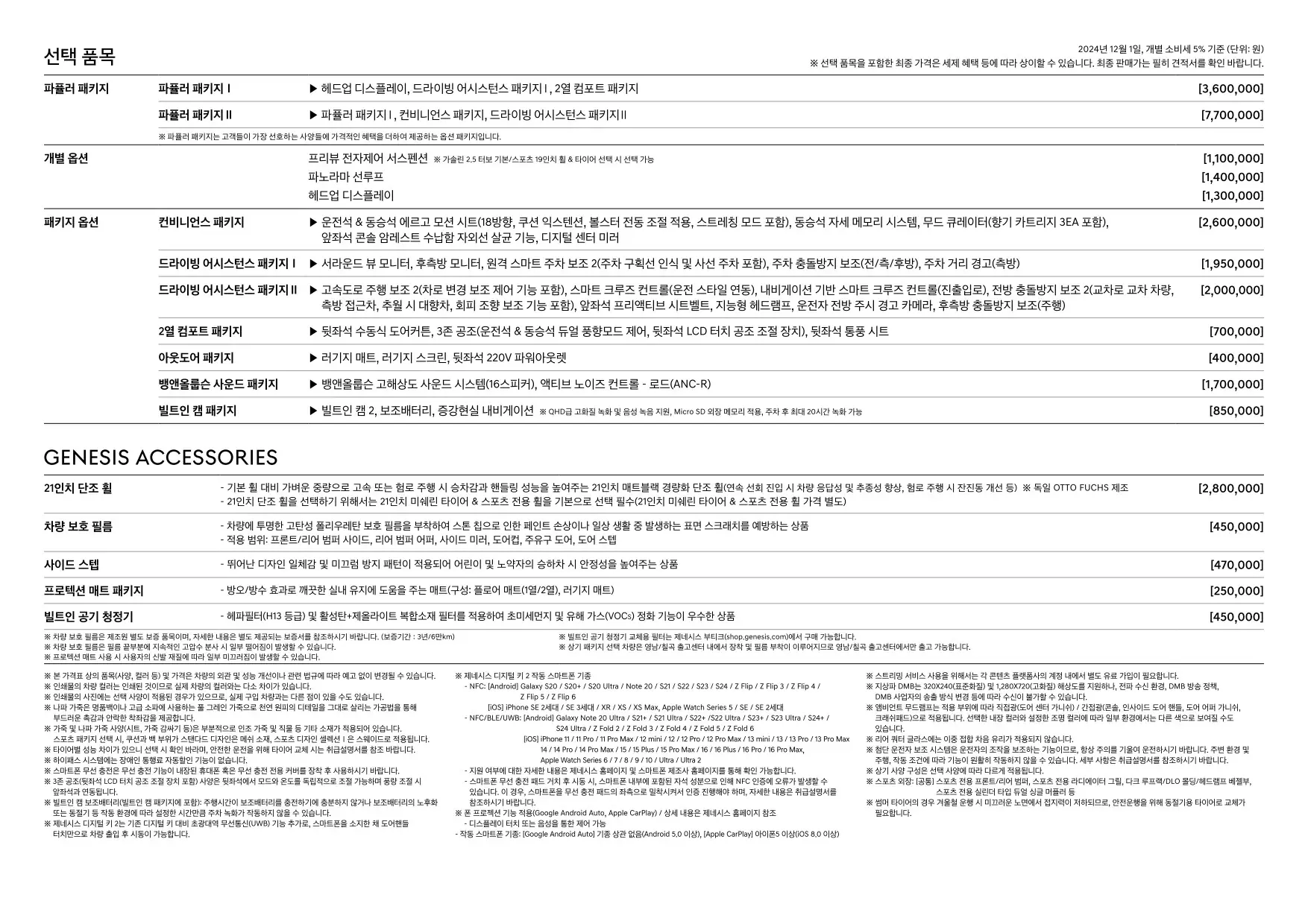 2024년 12월 제네시스 GV70 가격표 2쪽