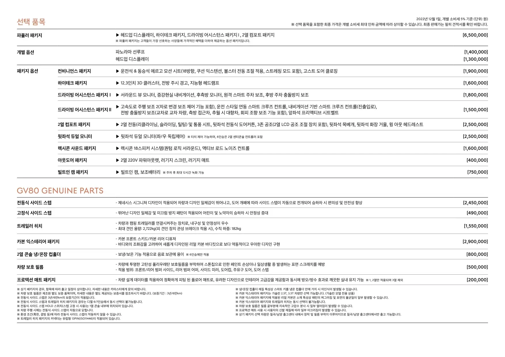 2022년 12월 GV80 신차가격표 (2023년형 GV80) 3쪽