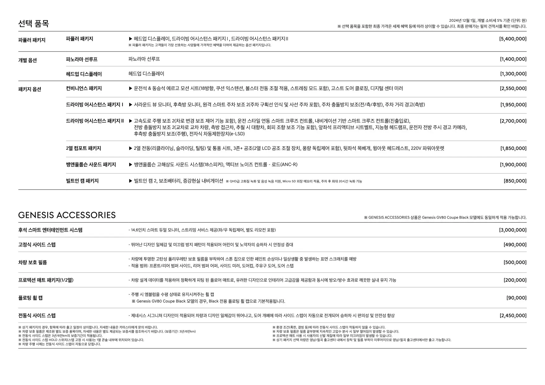 2024년 12월 제네시스 GV80 쿠페 신차가격표 2쪽
