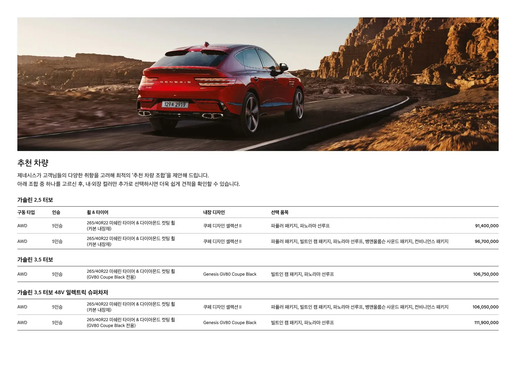 2024년 12월 제네시스 GV80 쿠페 신차가격표 3쪽