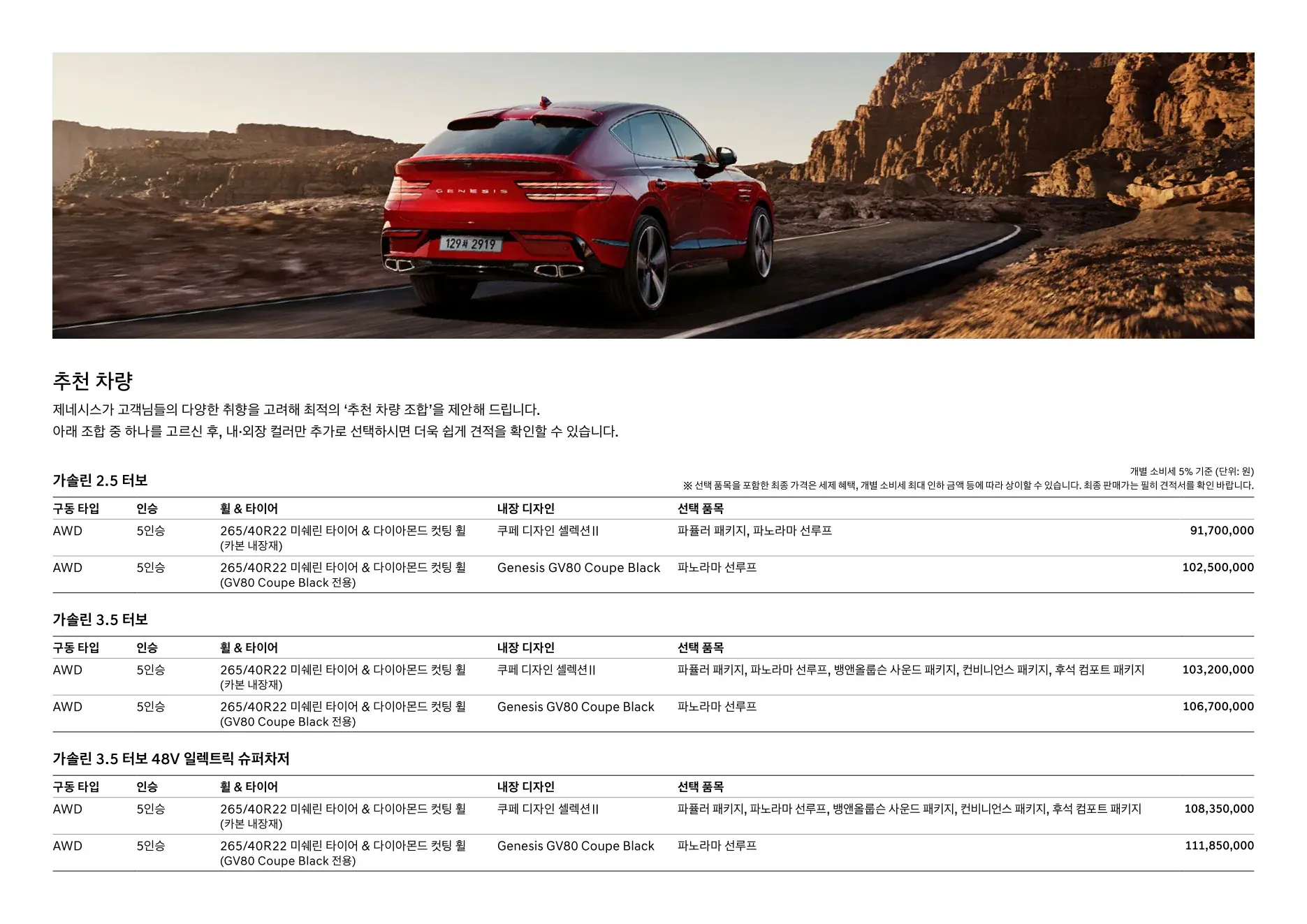 2025년 12월 GV80 쿠페 신차가격표 4쪽