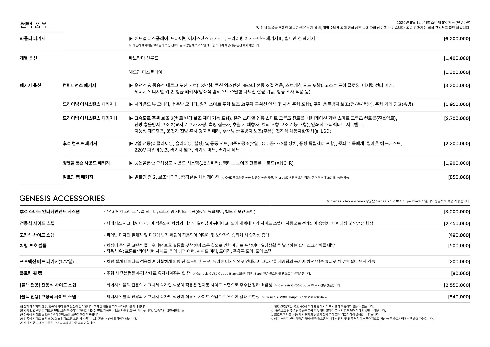 2026년 6월 GV80 쿠페 신차가격표 3쪽